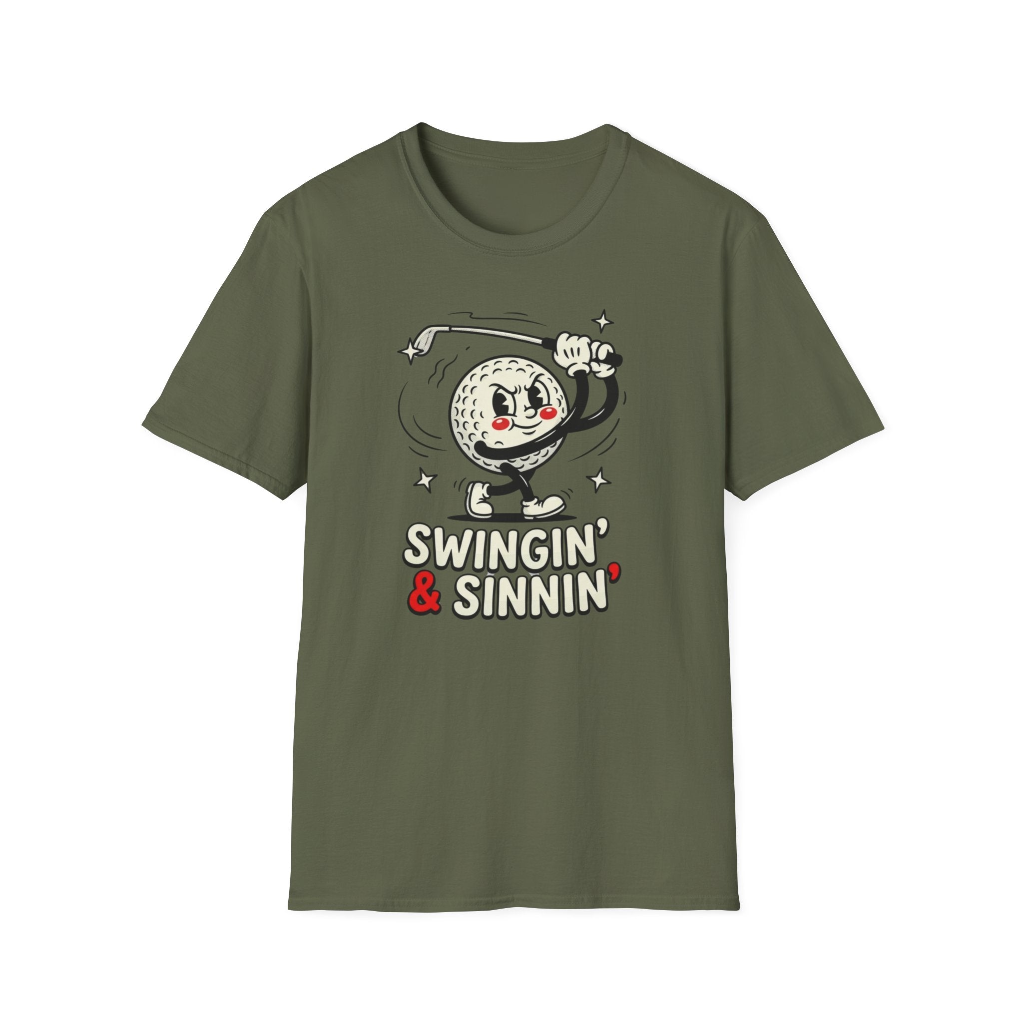 'Swingin' & Sinnin' Golf Cartoon T‑Shirt
